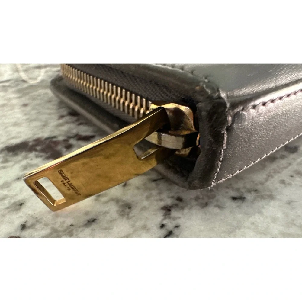 Saint Laurent Paris gray long zip-around wallet
